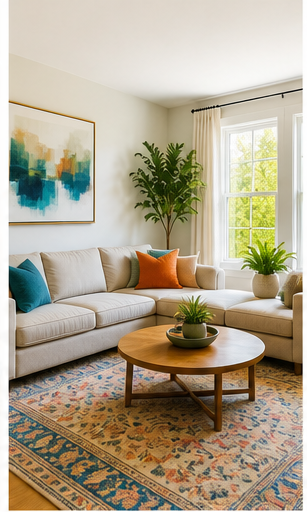 Bright living room after residential house cleaning in Austin Texas