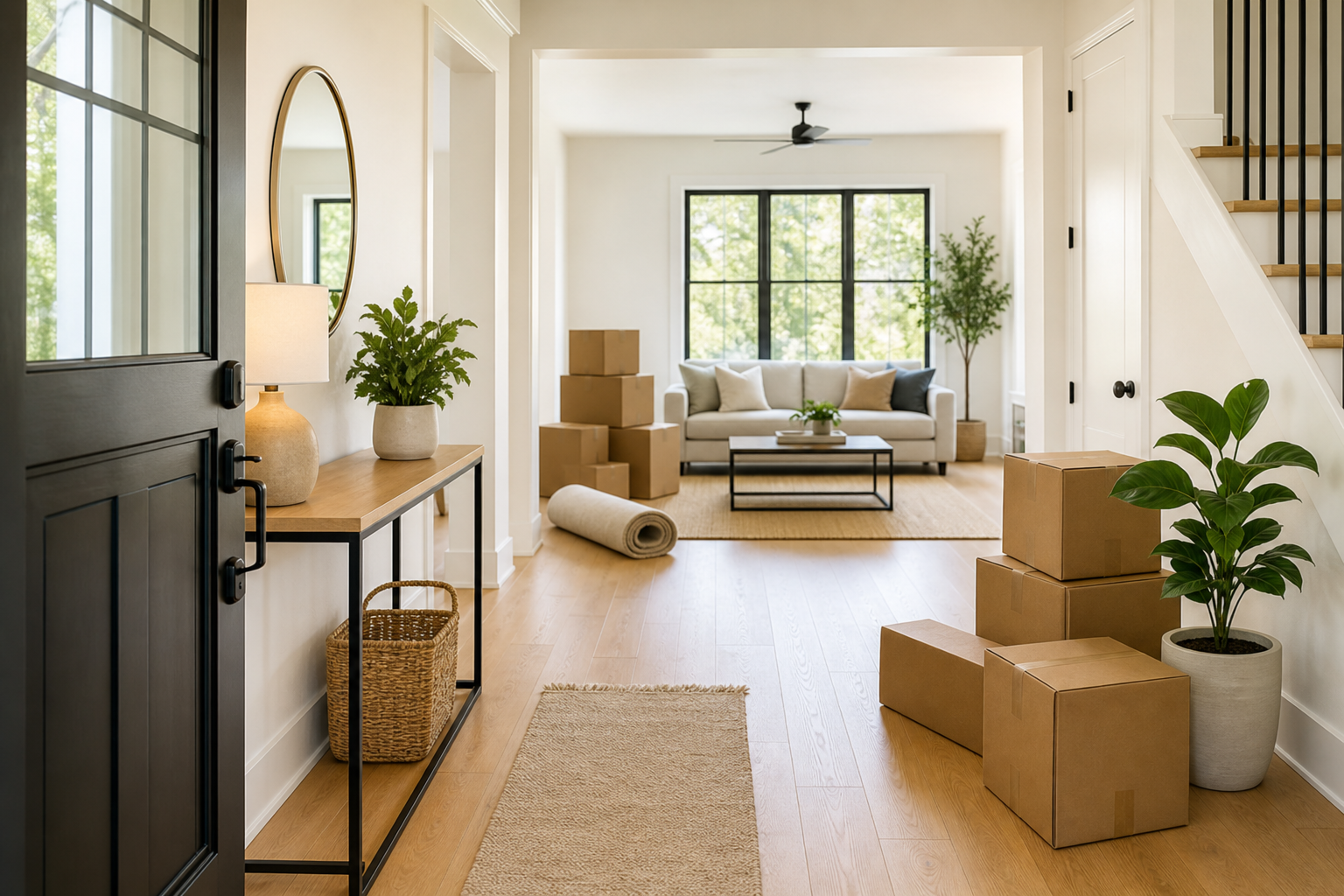 Modern home with moving boxes ready for move-in and move-out cleaning in Austin Texas